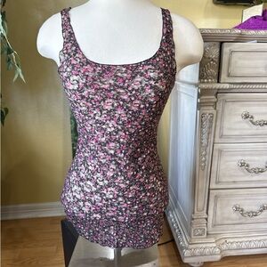 Free People Intimately Sheer Floral Lace Cami Tank Top Black Pink Stretch Med